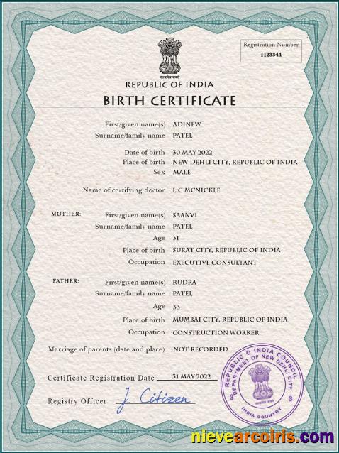India vital record birth certificate
